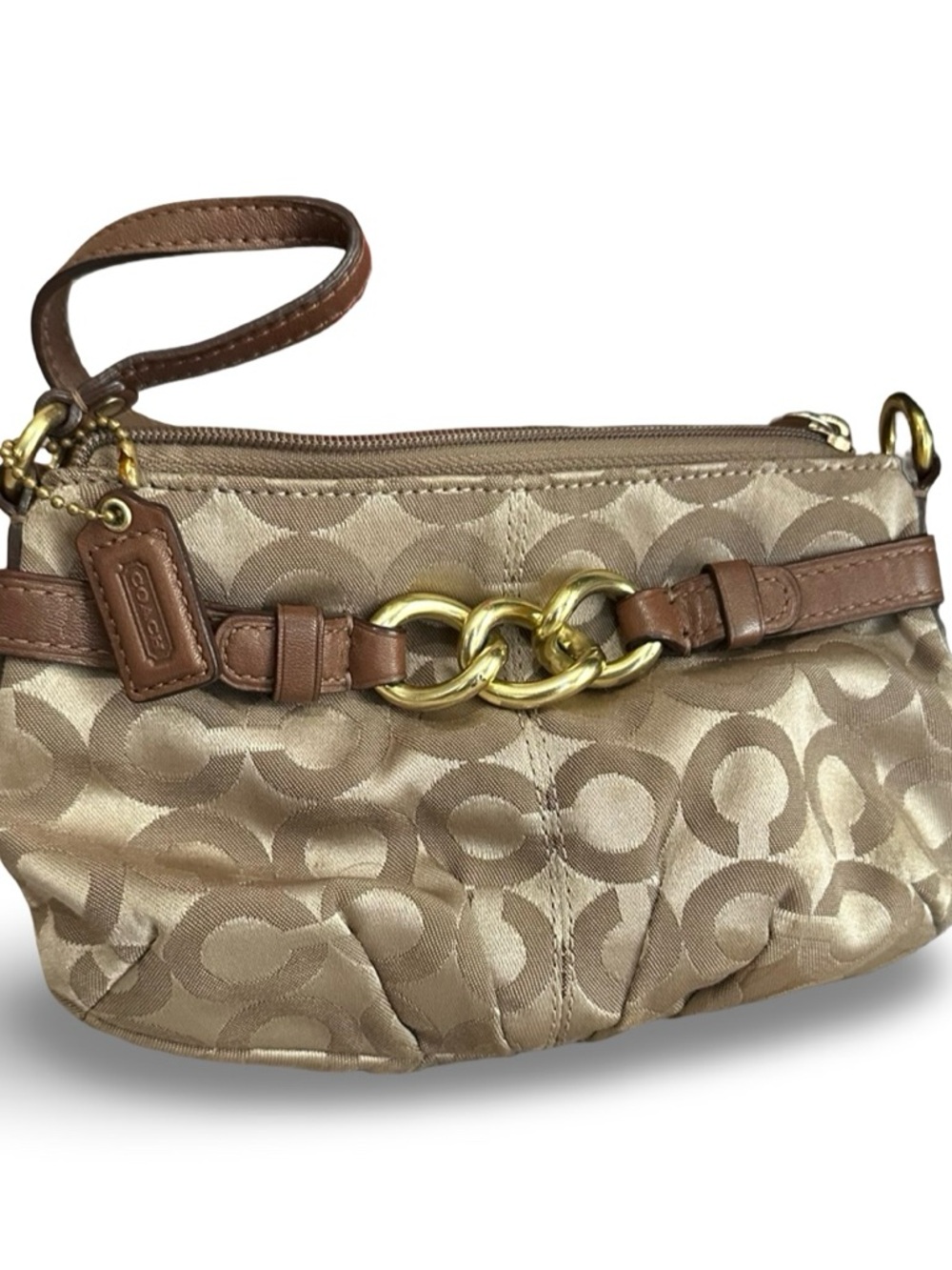Authentic Coach Taupe and Brown Logo-Print wristlet Bag